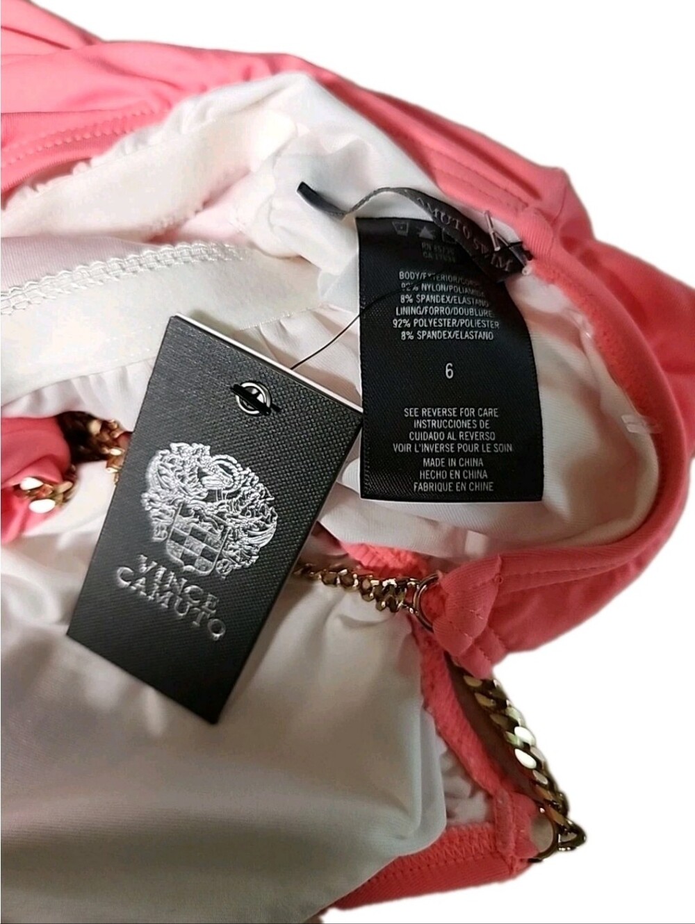NWT Vince Camuto Collins Luxe Chain Strap Blouson 1 Pc Coral Sugar Swimsuit Sz6 - Picture 11 of 11